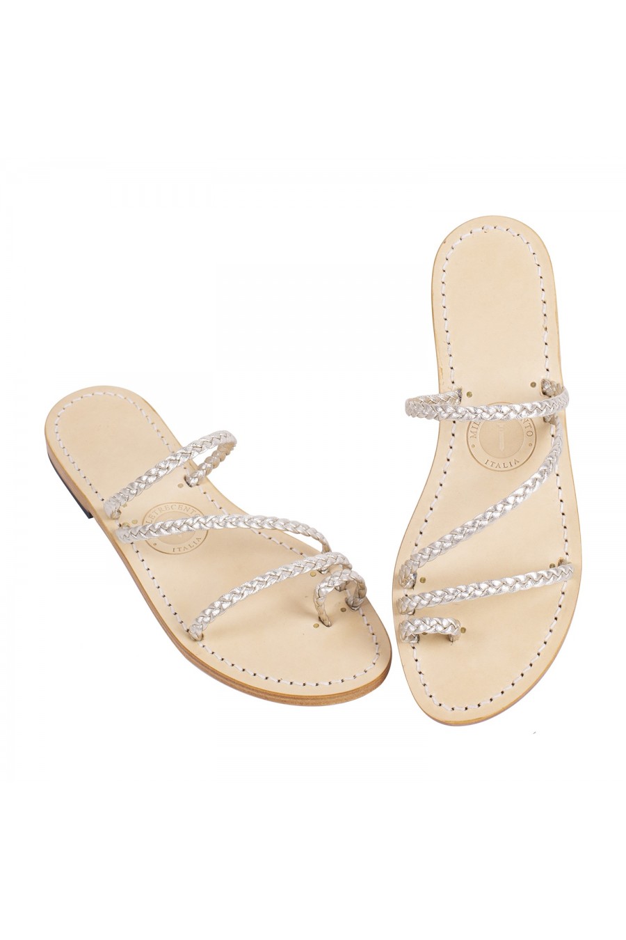 Firenze Platinum handmade strappy sandals | Milletrecento